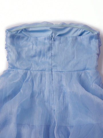 Ruched Bust Layer Hem Chiffon Tube Bridesmaid Dress