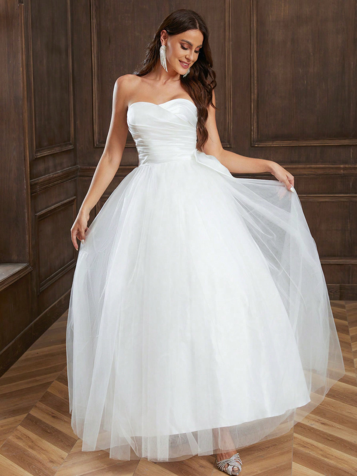 Ruched Bust Mesh Tube Wedding Dress