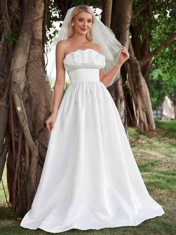 Ruched Bust Tube Wedding Dress Without Veil