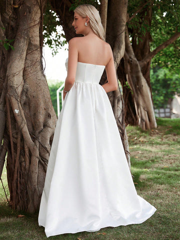Ruched Bust Tube Wedding Dress Without Veil
