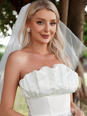 Ruched Bust Tube Wedding Dress Without Veil