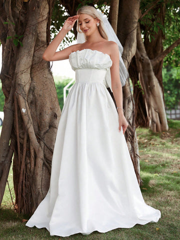 Ruched Bust Tube Wedding Dress Without Veil