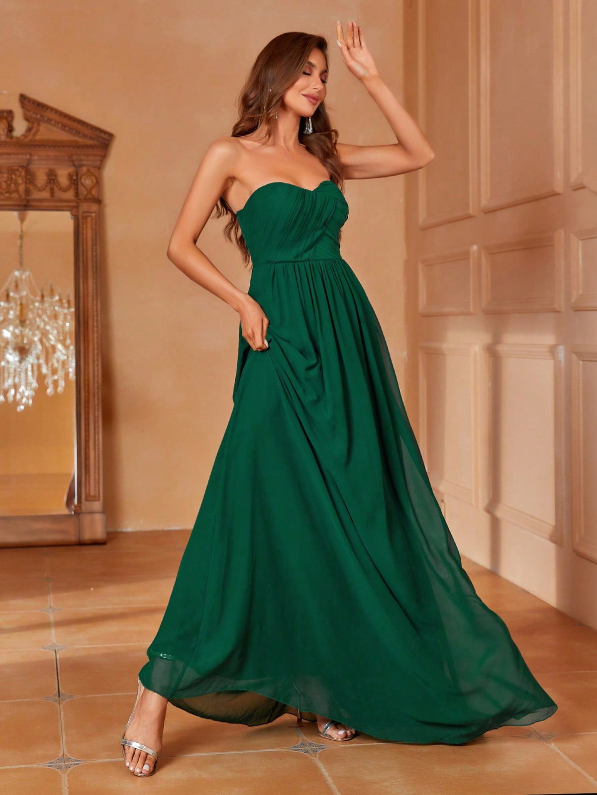 Ruched Detail Chiffon Tube Formal Dress