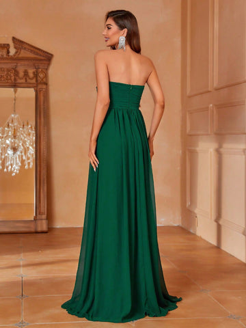 Ruched Detail Chiffon Tube Formal Dress