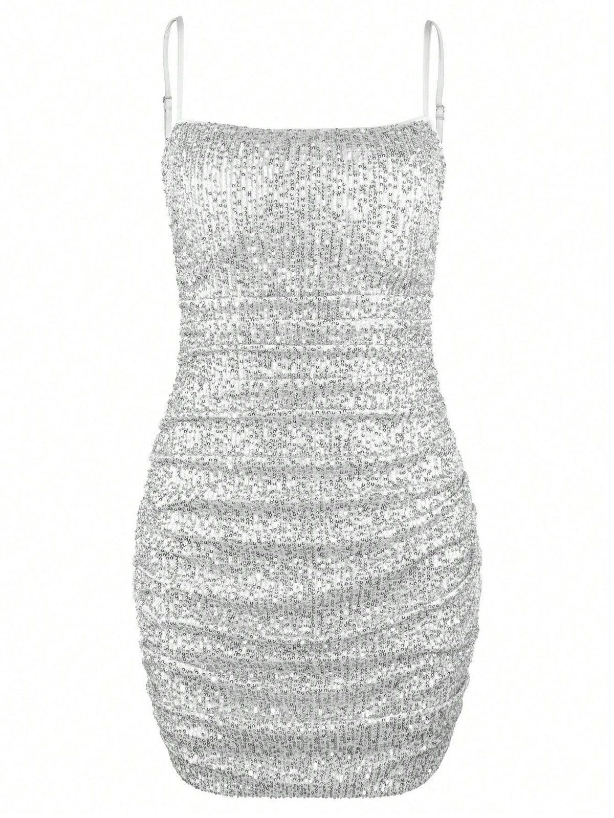 Ruched Sequins Mini Dress With Adjustable Straps