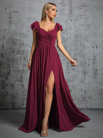 Ruched Split Thigh Bridesmaid Dress