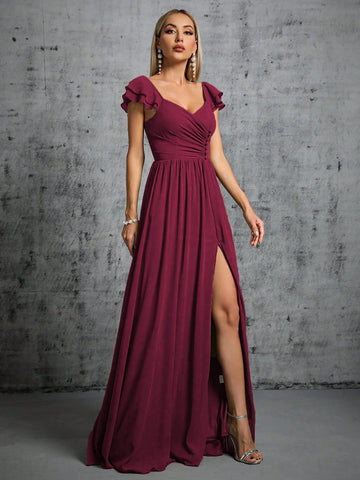 Ruched Split Thigh Bridesmaid Dress