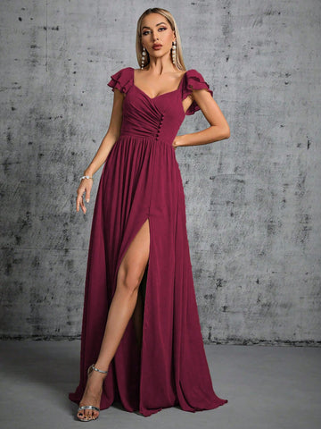 Ruched Split Thigh Bridesmaid Dress