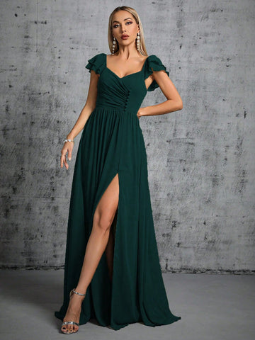 Ruched Split Thigh Bridesmaid Dress