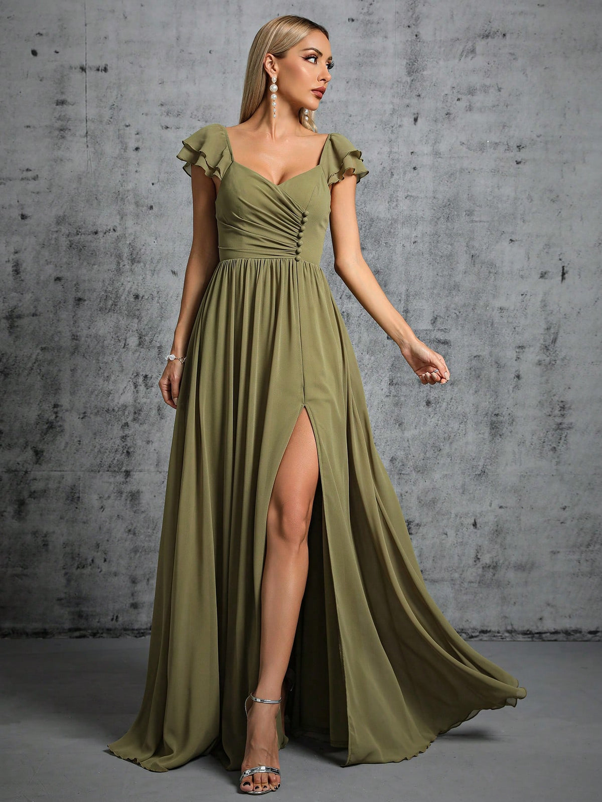 Ruched Split Thigh Dress