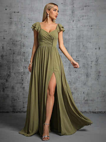 Ruched Split Thigh Dress