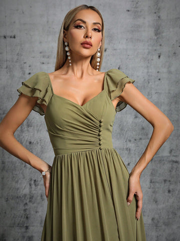 Ruched Split Thigh Dress