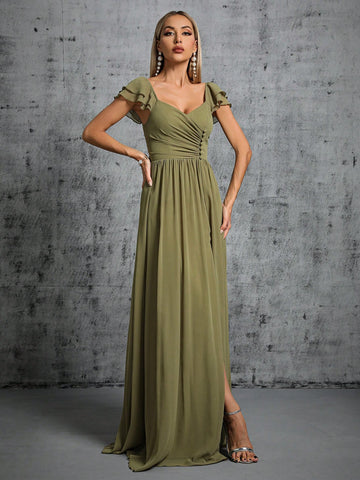 Ruched Split Thigh Dress