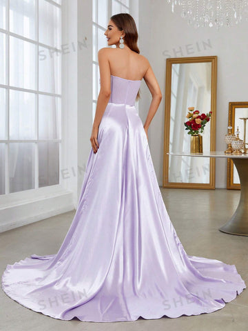 Ruched Split Thigh Tube Formal Dress