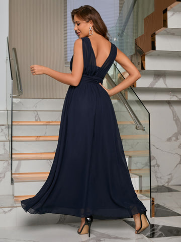 Ruched Surplice Front Chiffon Formal Dress