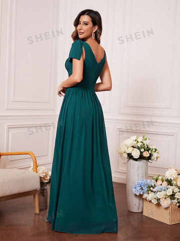 Ruched Waist Zip Back Chiffon Bridesmaid Dress