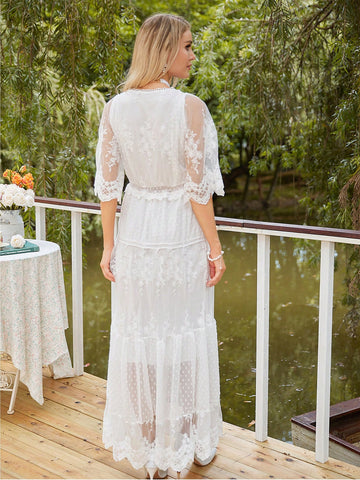 Ruffle Hem Lace Overlay Dress