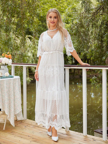 Ruffle Hem Lace Overlay Dress