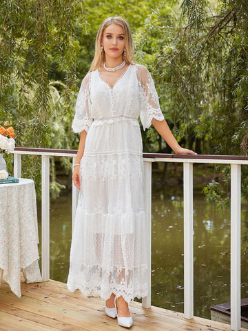 Ruffle Hem Lace Overlay Dress