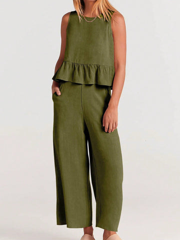Ruffle Hem Tank Top & Wide Leg Pants