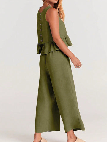 Ruffle Hem Tank Top & Wide Leg Pants