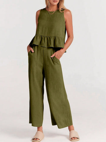 Ruffle Hem Tank Top & Wide Leg Pants
