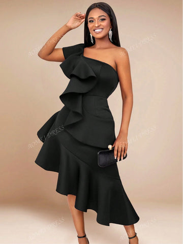 Ruffle Trim Fitted Bodycon Dress