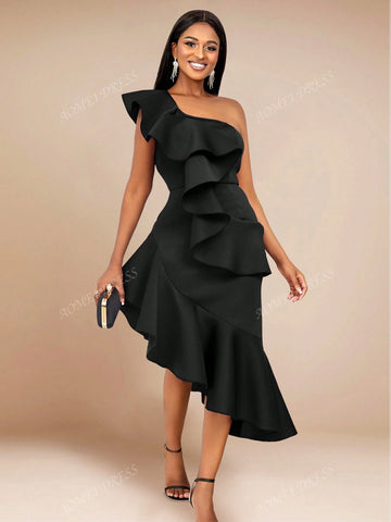 Ruffle Trim Fitted Bodycon Dress