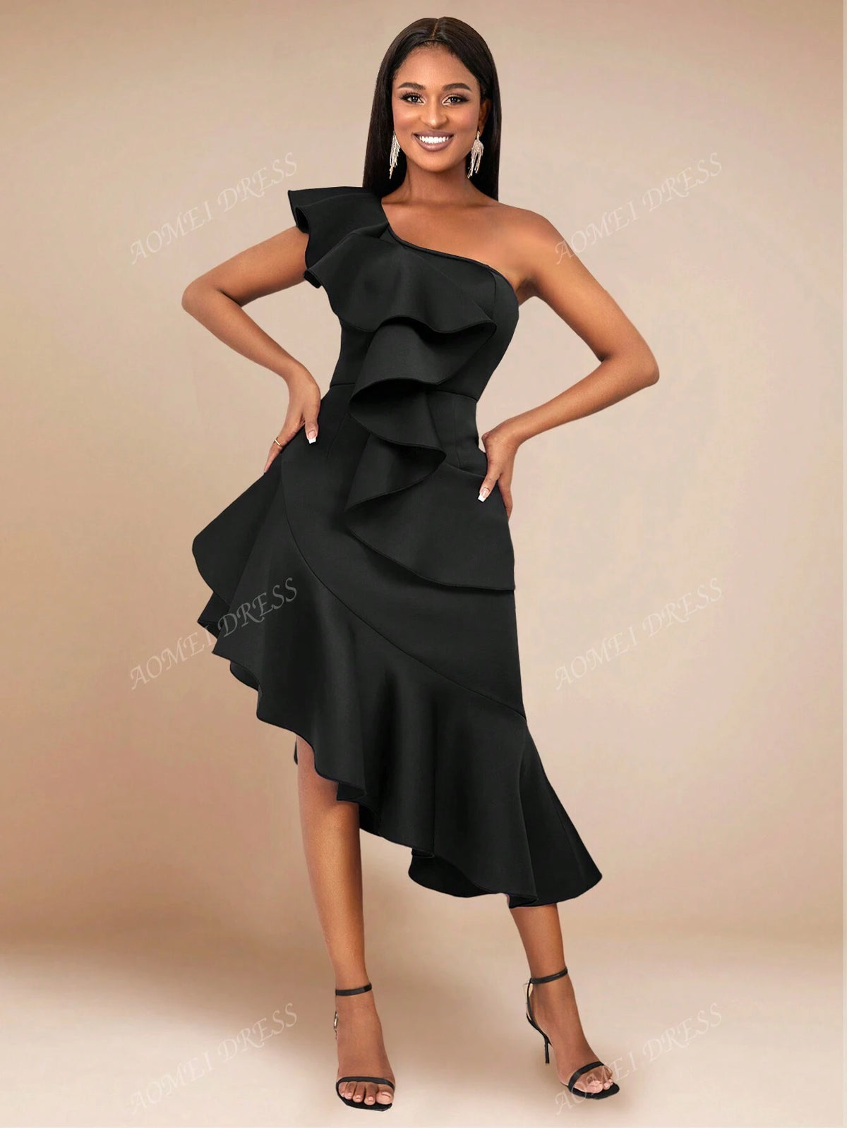 Ruffle Trim Fitted Bodycon Dress