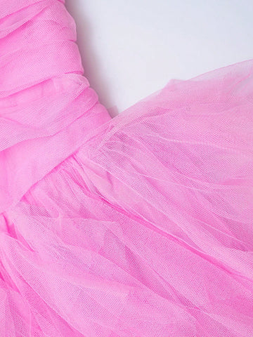 Ruffle Trim Mesh Tube Wedding Dress