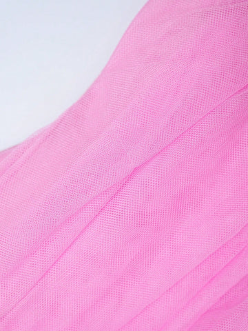 Ruffle Trim Mesh Tube Wedding Dress