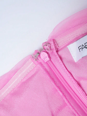 Ruffle Trim Mesh Tube Wedding Dress