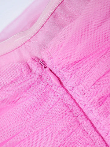 Ruffle Trim Mesh Tube Wedding Dress