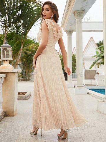 Ruffle Trim Pleated Hem Chiffon Bridesmaid Dress