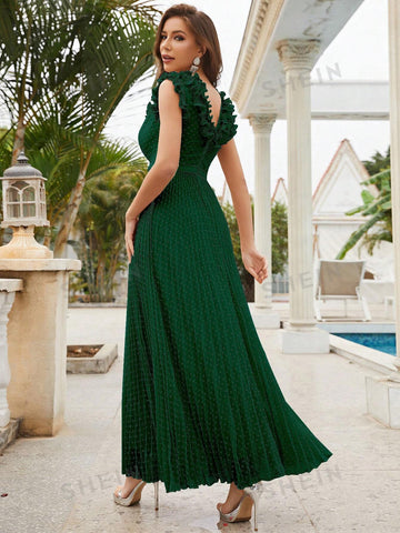 Ruffle Trim Pleated Hem Chiffon Bridesmaid Dress