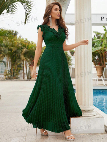 Ruffle Trim Pleated Hem Chiffon Bridesmaid Dress