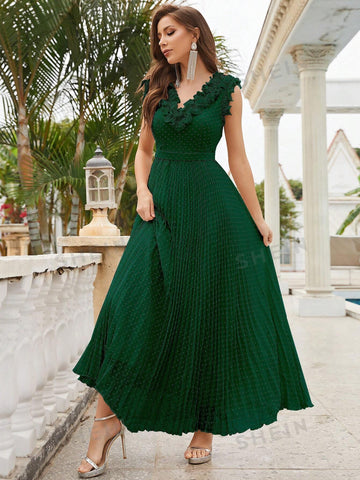 Ruffle Trim Pleated Hem Chiffon Bridesmaid Dress