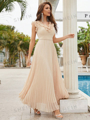 Ruffle Trim Pleated Hem Chiffon Bridesmaid Dress
