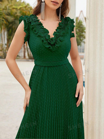 Ruffle Trim Pleated Hem Chiffon Bridesmaid Dress