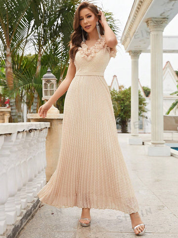 Ruffle Trim Pleated Hem Chiffon Bridesmaid Dress