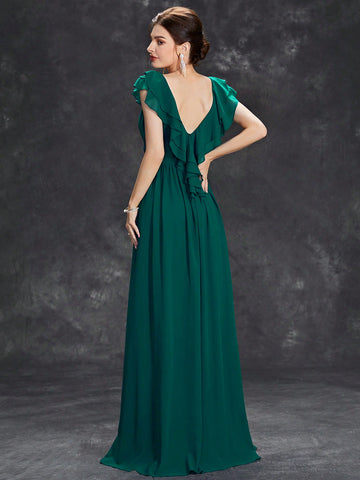 Ruffle Trim Ruched Bodice Bridesmaid Dress