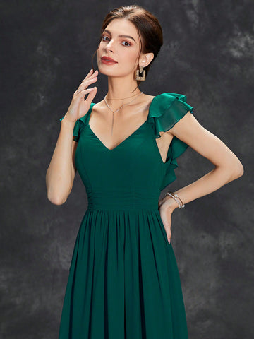 Ruffle Trim Ruched Bodice Bridesmaid Dress