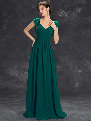 Ruffle Trim Ruched Bodice Bridesmaid Dress