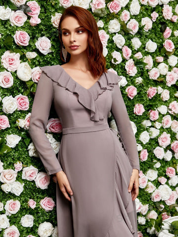 Ruffle Trim Ruffle Hem Chiffon Bridesmaid Dress