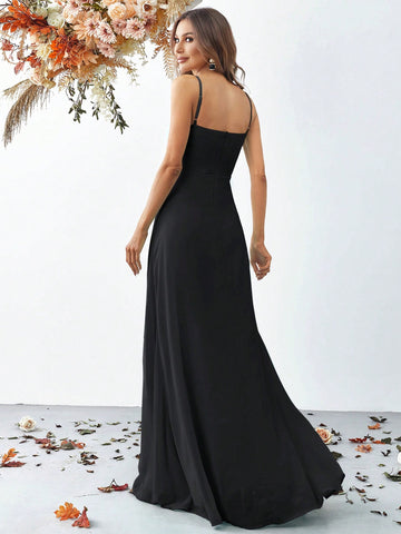 Ruffle Trim Split Thigh Cami Dress