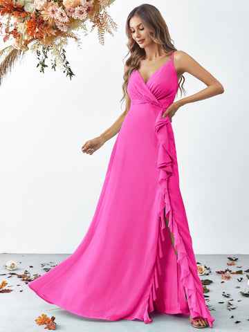 Ruffle Trim Split Thigh Cami Dress