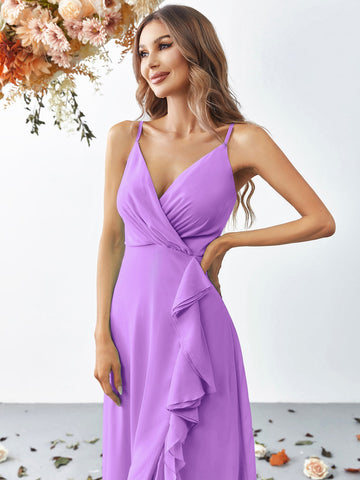 Ruffle Trim Split Thigh Ruched Bustier Cami Dress