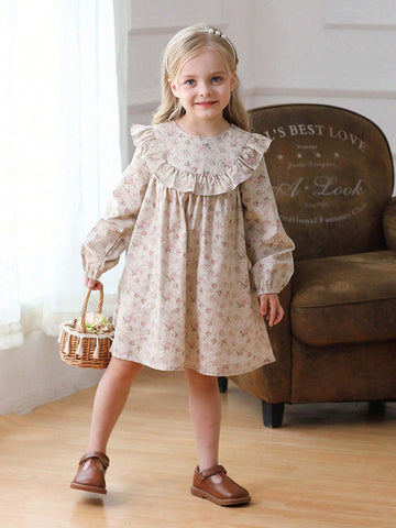 Ruffled Ditsy Floral Princess Dress For Girls, Sweet French Style, New Autumn Collection