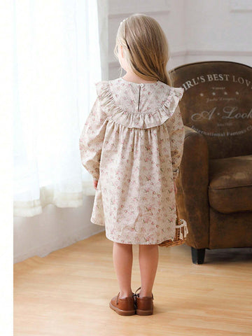Ruffled Ditsy Floral Princess Dress For Girls, Sweet French Style, New Autumn Collection