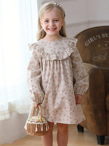 Ruffled Ditsy Floral Princess Dress For Girls, Sweet French Style, New Autumn Collection